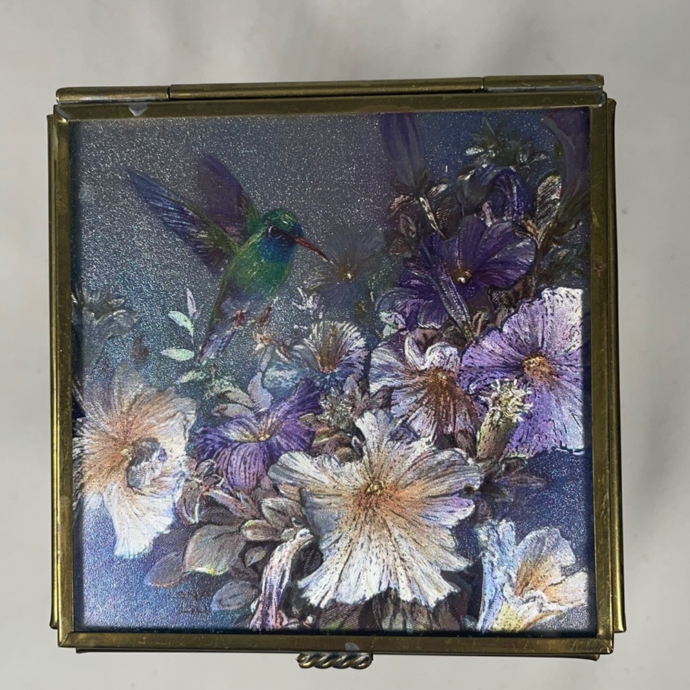 Iridescent hummingbird jewelry box